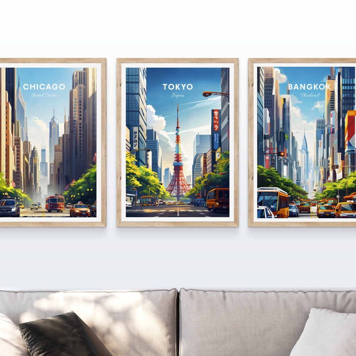 Tokyo Japan Tokyo Tower Busy Street Scene Illustration Poster - Image 3