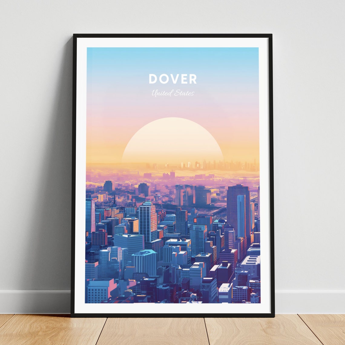 Dover Delaware Sunrise Skyline Giant Sun Panoramic Travel Poster