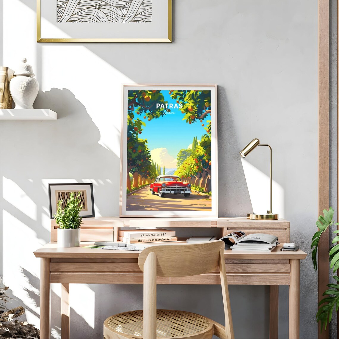 Patras Greece Red Vintage Car Driving Through Citrus Grove Road Poster - Image 4