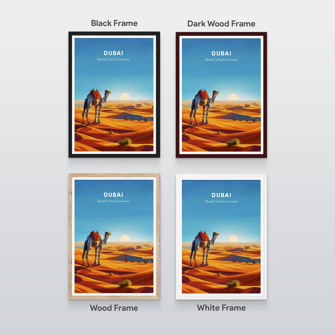 Dubai United Arab Emirates White Camel Desert Sunset Travel Poster - Image 2