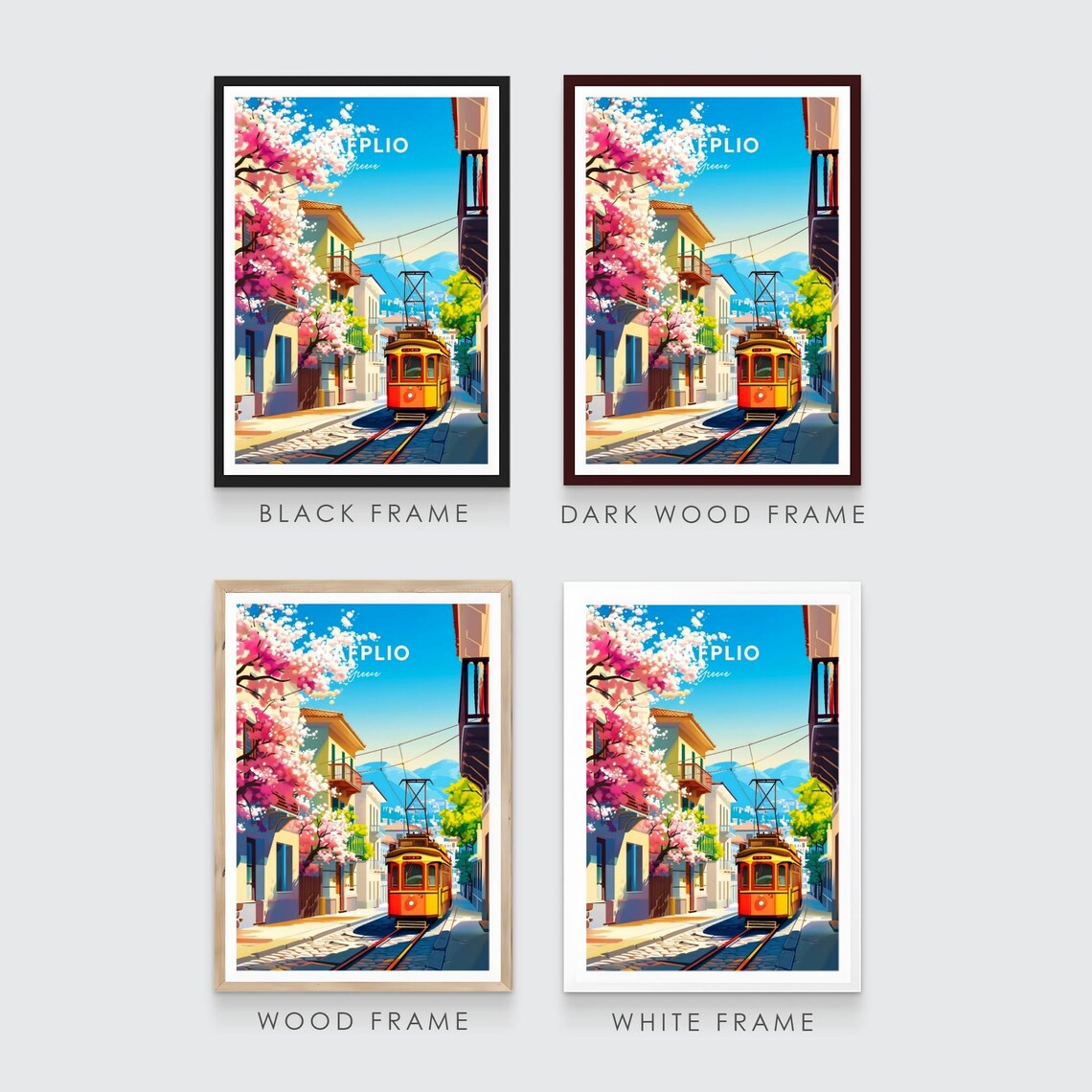 Nafplio Greece Vintage Tram Cherry Blossom Street Travel Poster - Image 3