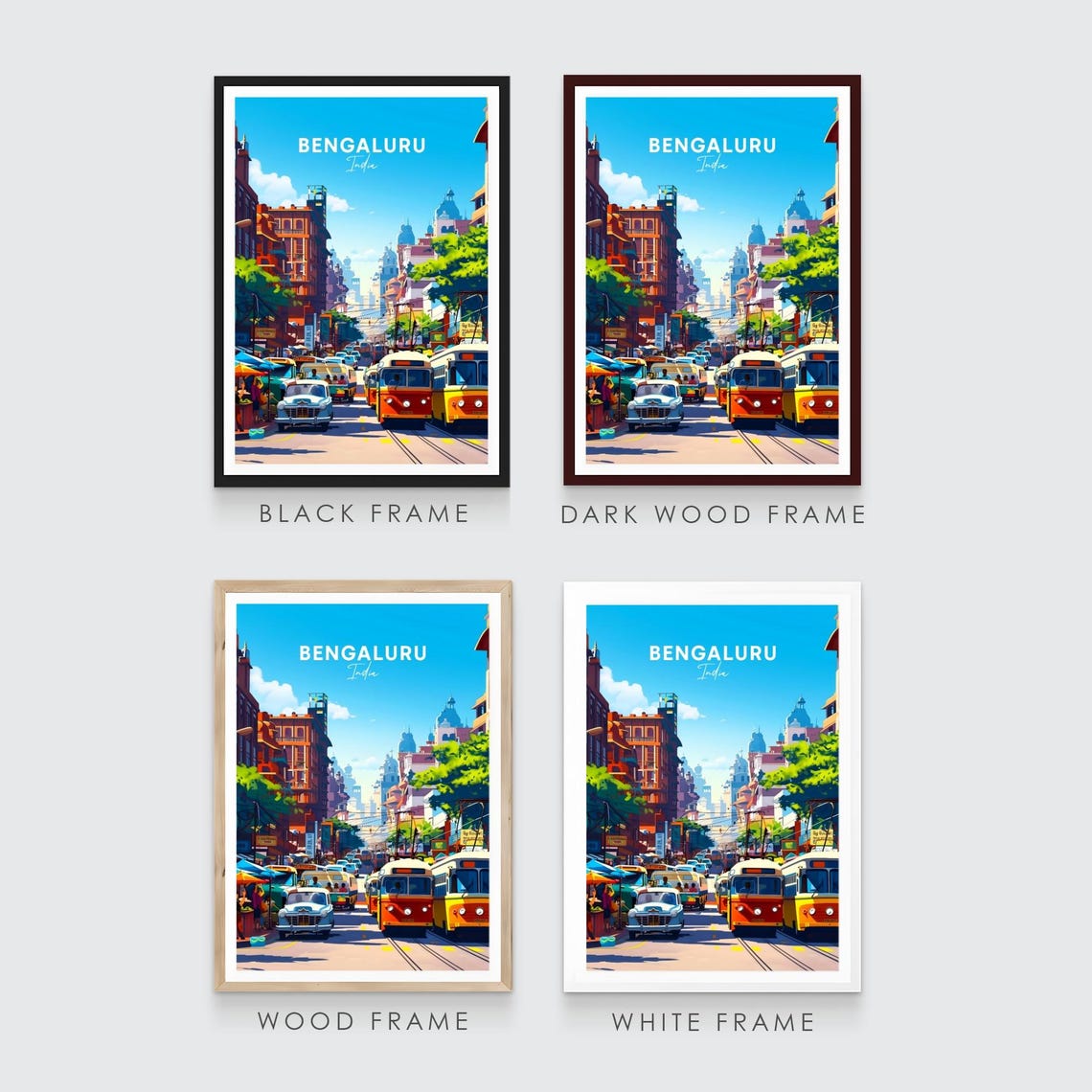 Bengaluru India Bustling Street Tram Scene Vintage Style Travel Poster - Image 3