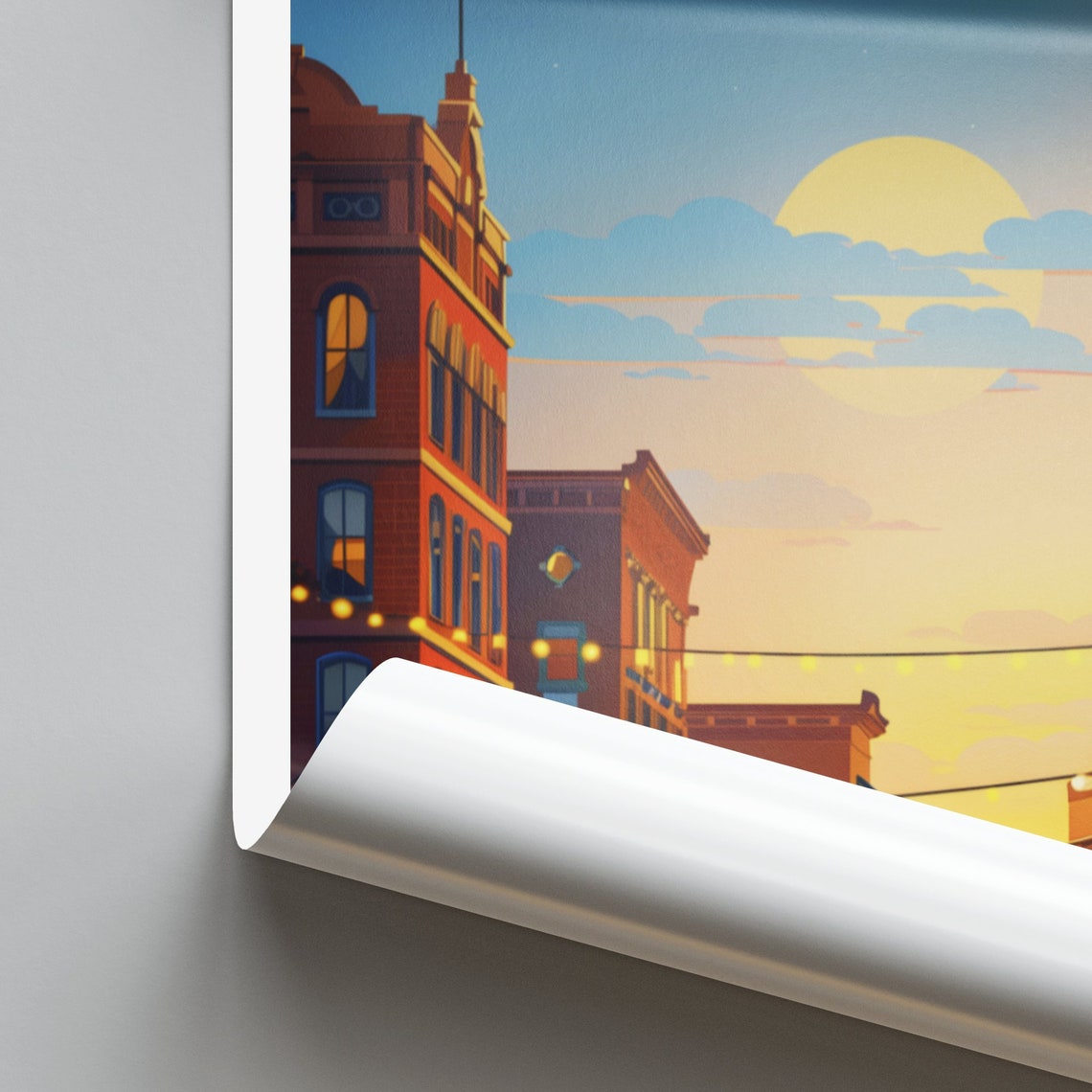 Lincoln United States Old Town Street Sunset String Lights Cafe Poster - Image 2