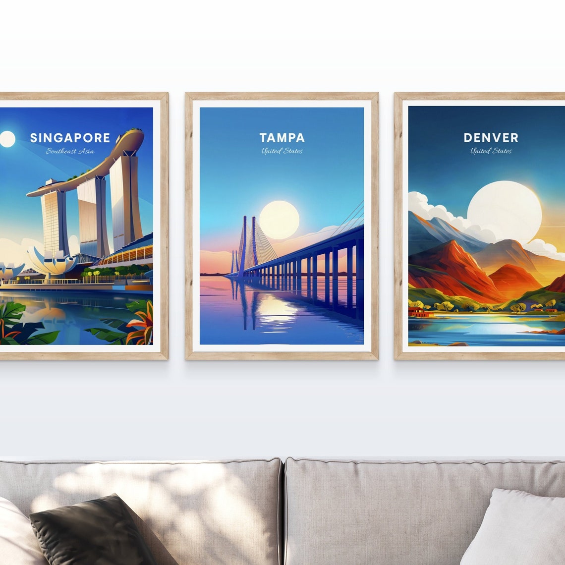 Tampa Bay Cable Bridge Sunrise Water Reflection Retro Poster - Image 4
