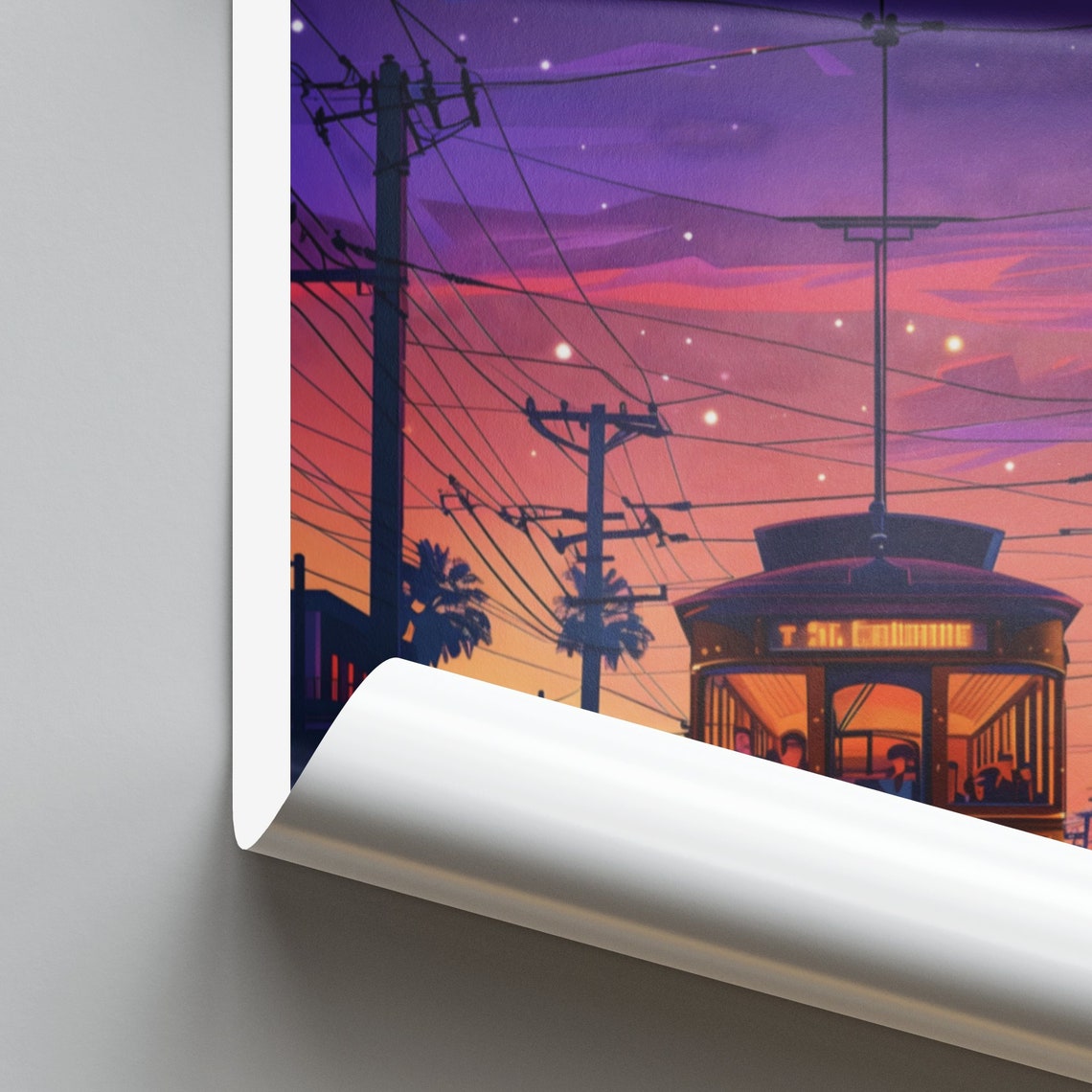 New Orleans St Charles Streetcar Starry Night Scene Travel Poster - Image 2