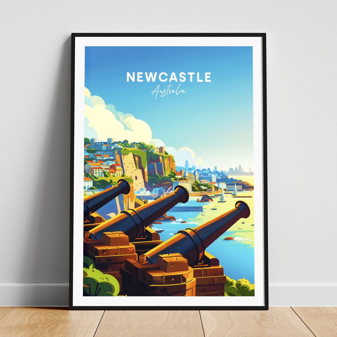Newcastle Australia Coastal Cliffs Fort Cannons Harbor View Poster