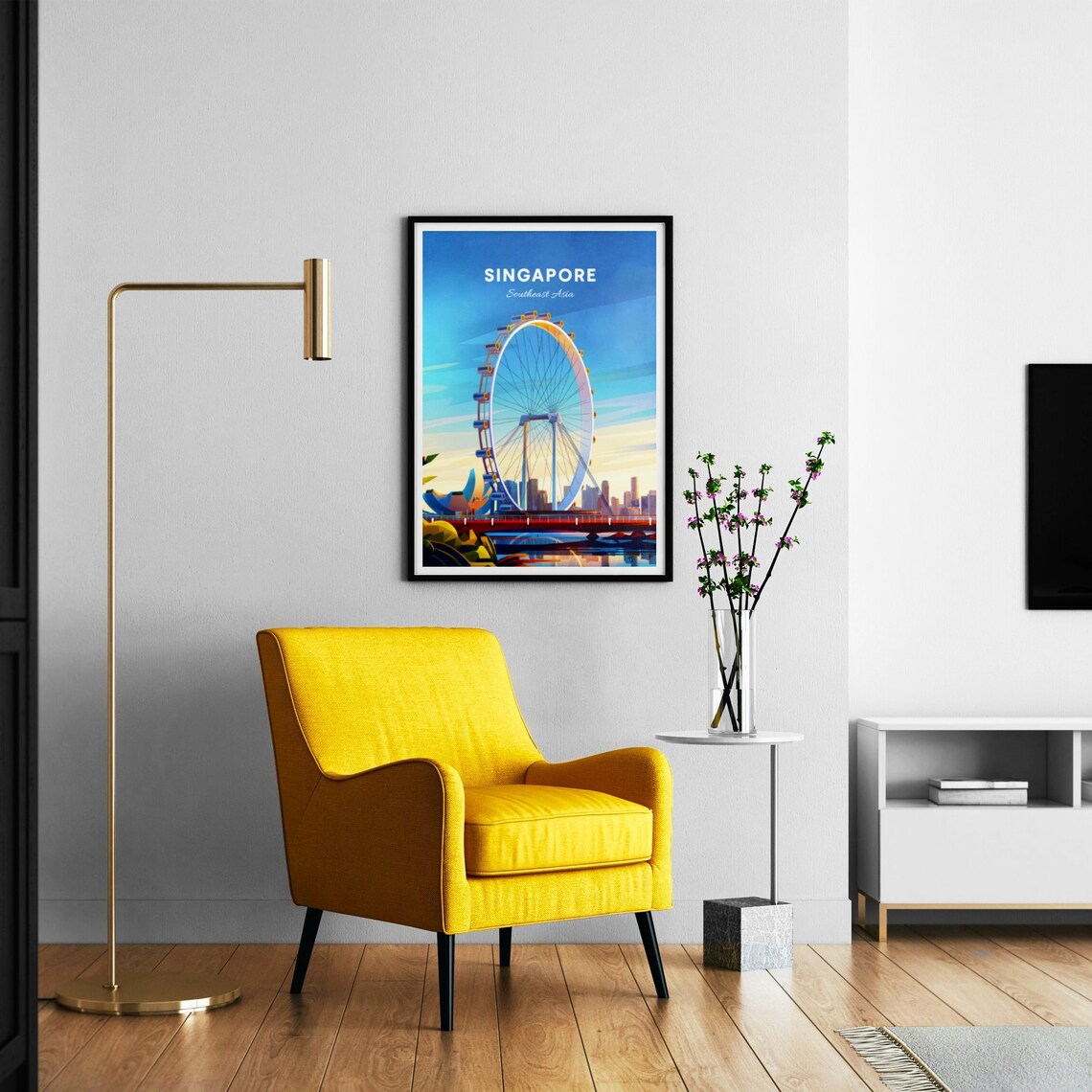 Singapore Flyer Ferris Wheel Marina Bay Skyline Vintage Travel Poster - Image 3