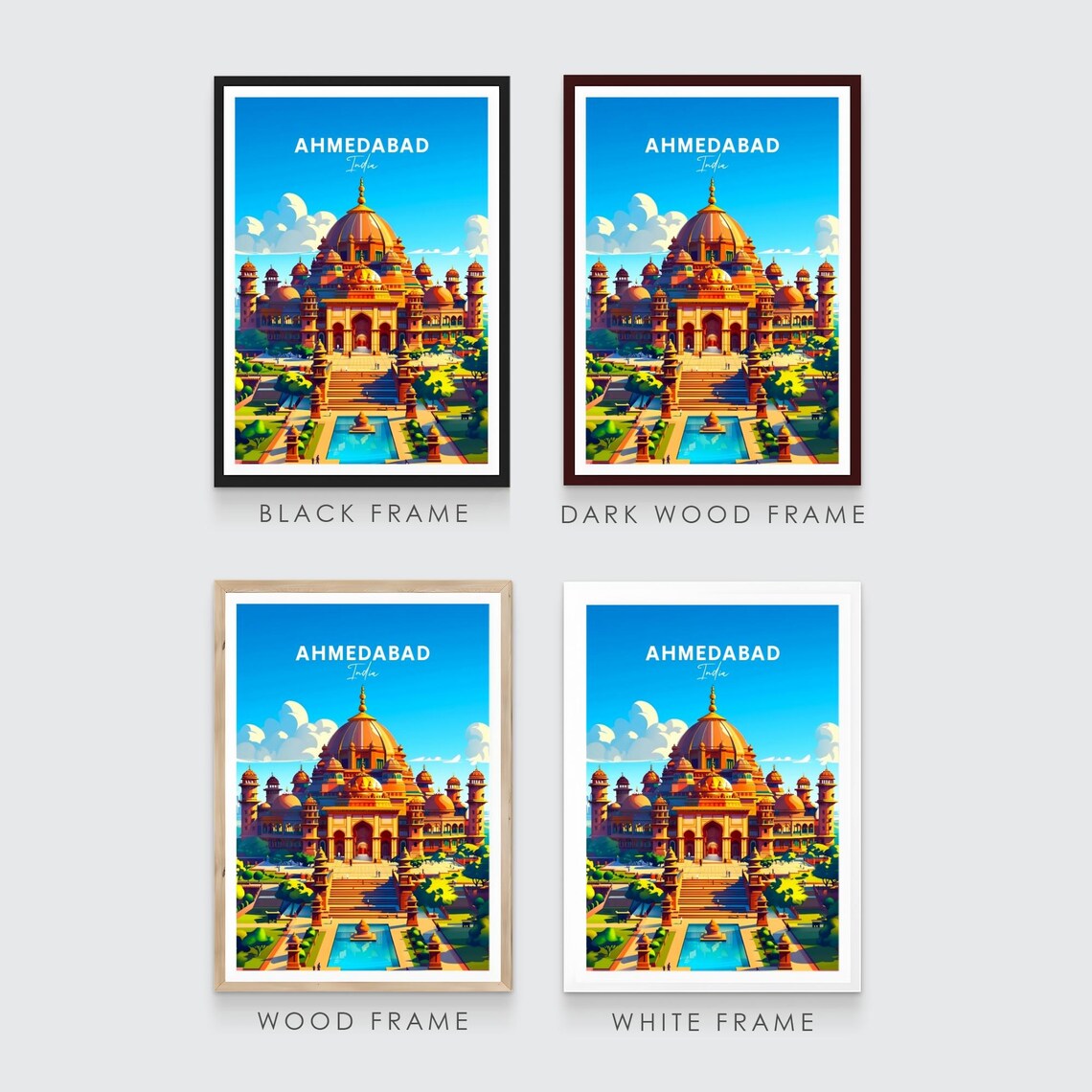 Ahmedabad India Majestic Golden Domed Palace Illustration Poster - Image 3