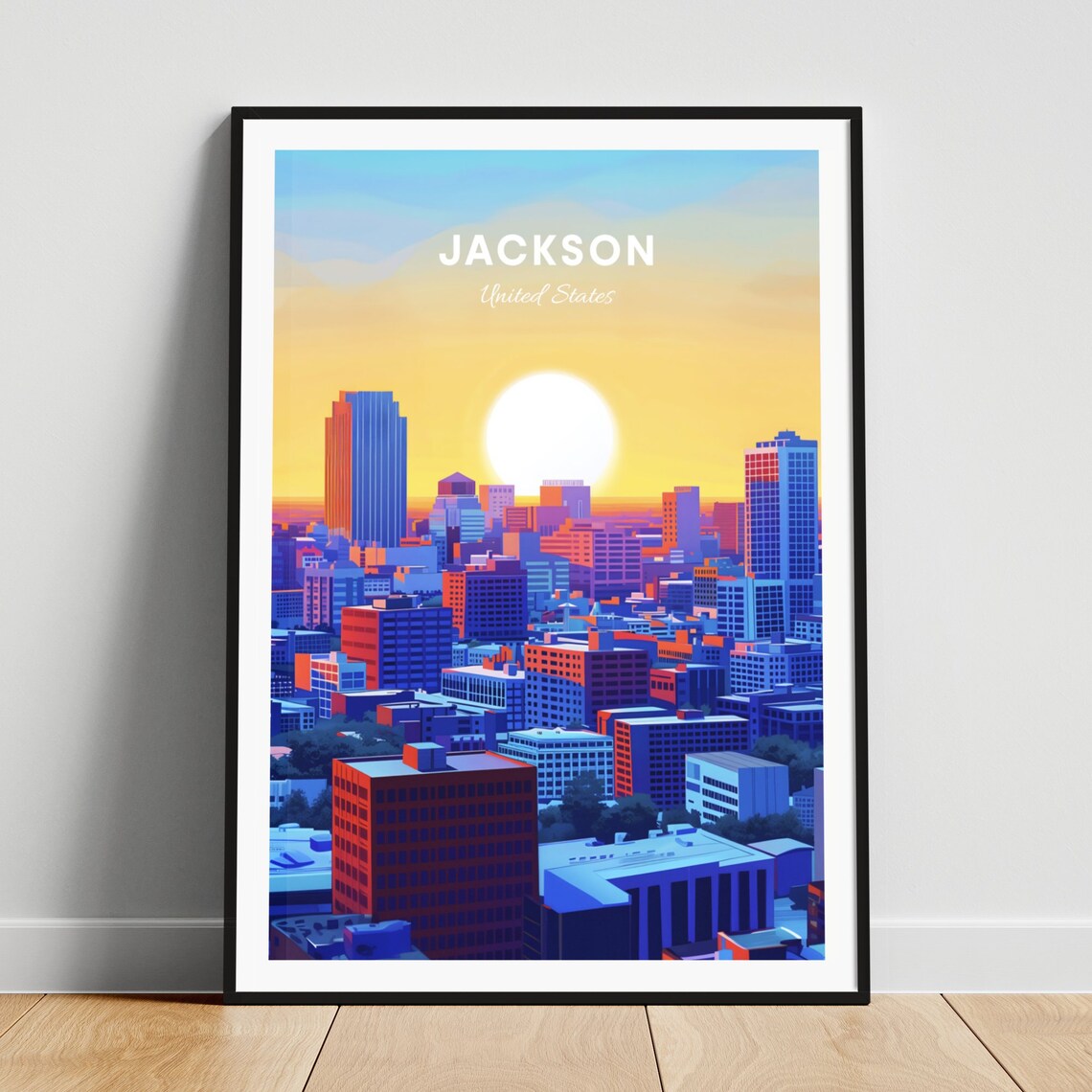 Jackson Aerial Sunset Skyline Cityscape Fire Sky Travel Poster