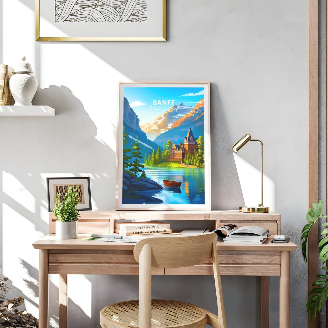 Banff National Park Alberta Lake Canoe Mountain Lodge Poster - Image 4