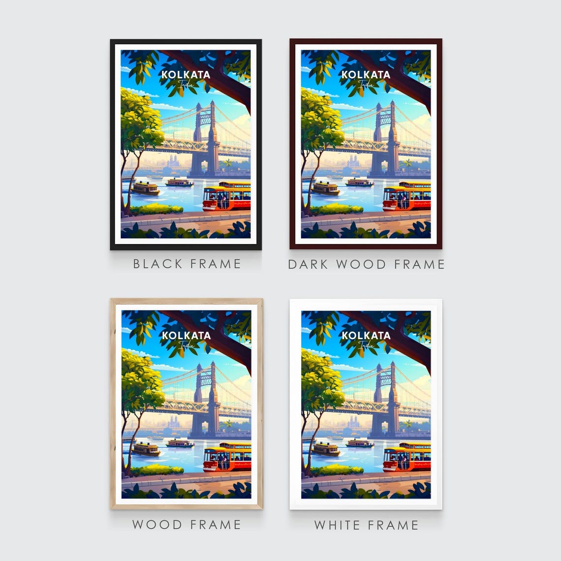 Kolkata India Howrah Bridge with River Ferries Travel Poster - Image 3
