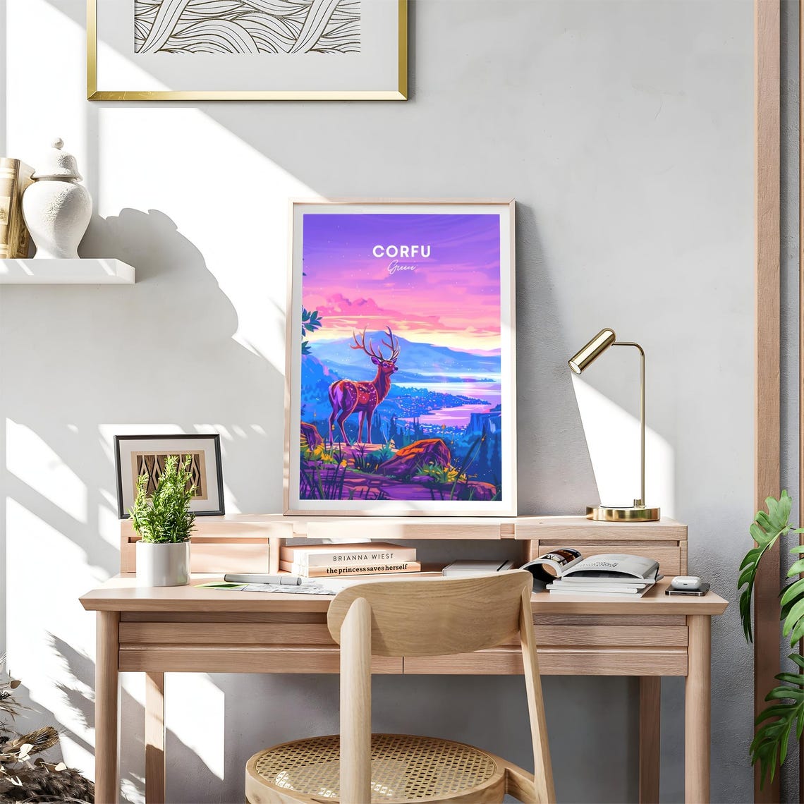 Corfu Greece Stag Overlooking the Coastline at Sunset Poster - Image 4