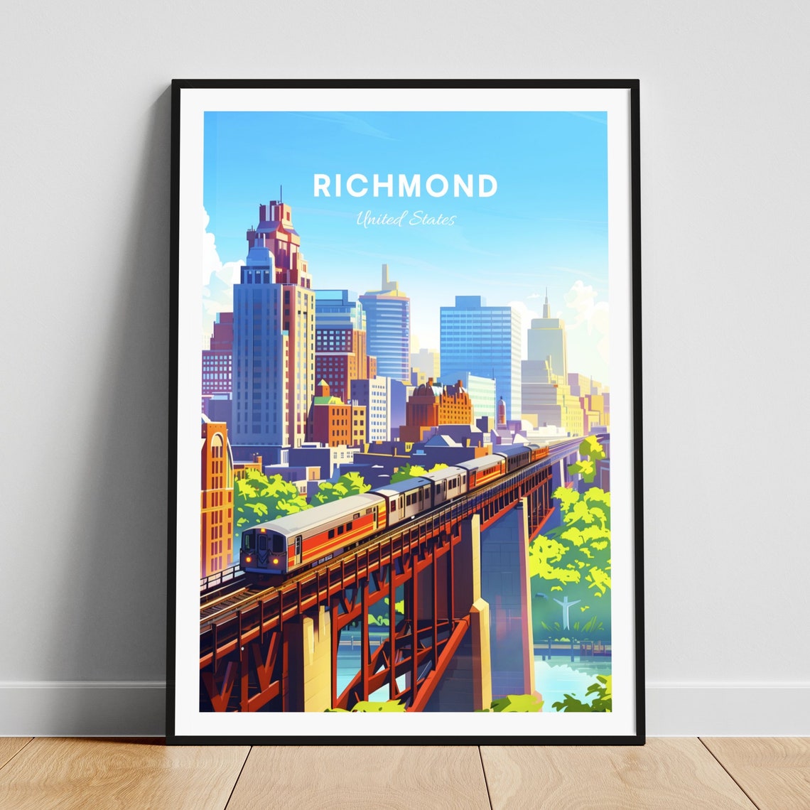 Richmond Elevated Train on a Red Trestle Bridge Daytime Poster