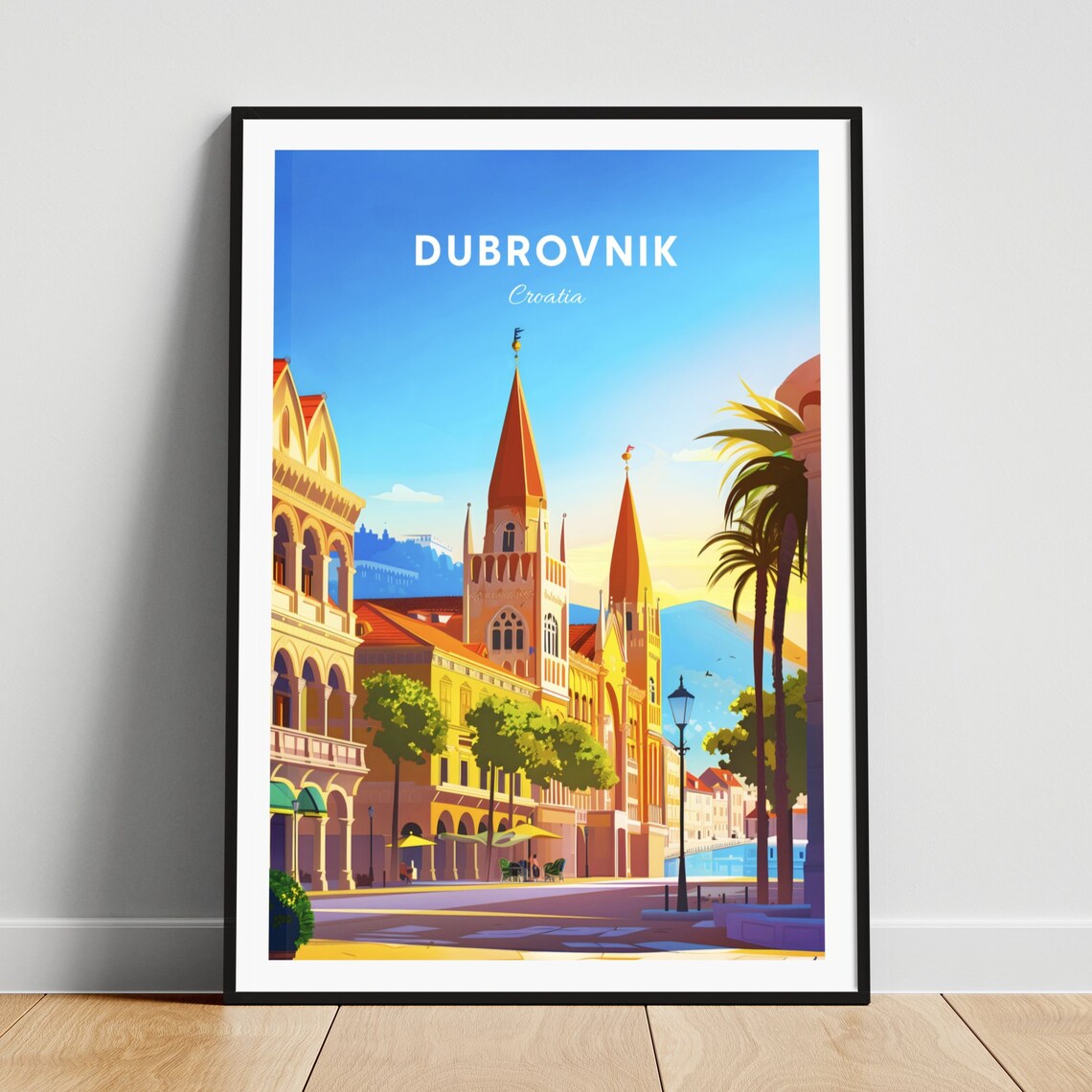 Dubrovnik Croatia Church Towers Historic Old Street Scene Poster