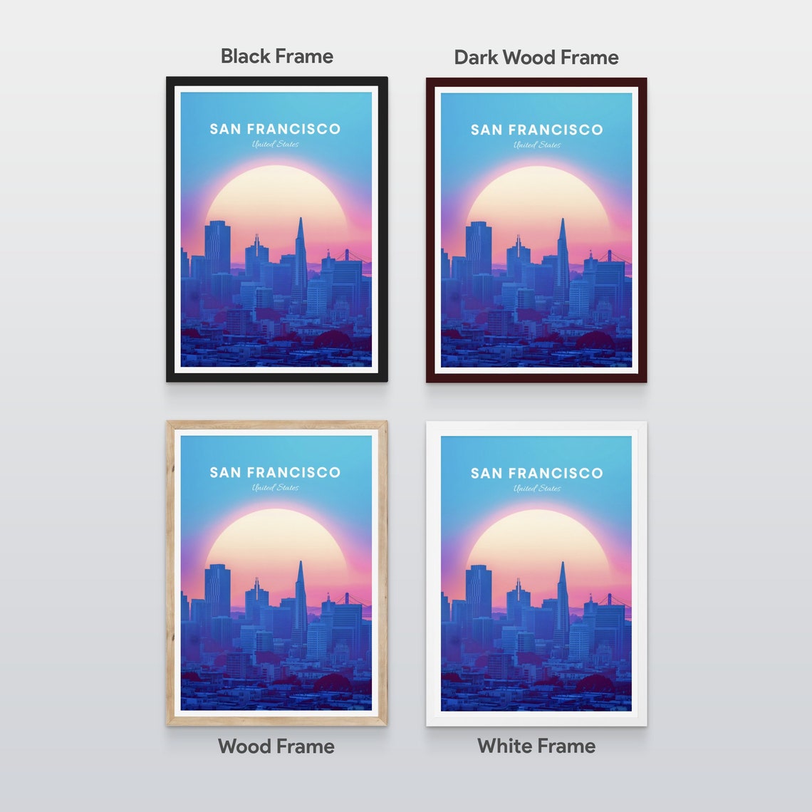 San Francisco Downtown Skyline Sunset with Bay Bridge Poster - Image 2
