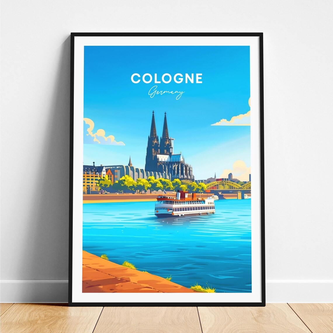 Cologne Sunny Cathedral Rhine Cruise Ship Germany Travel Poster