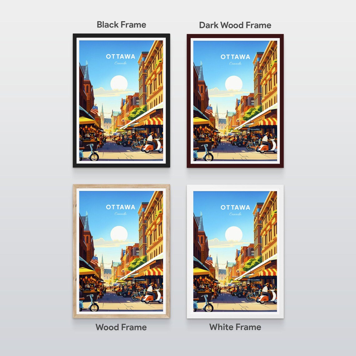 Ottawa Canada Sunny Market Street Cafes Scooters Shops Travel Poster - Image 2