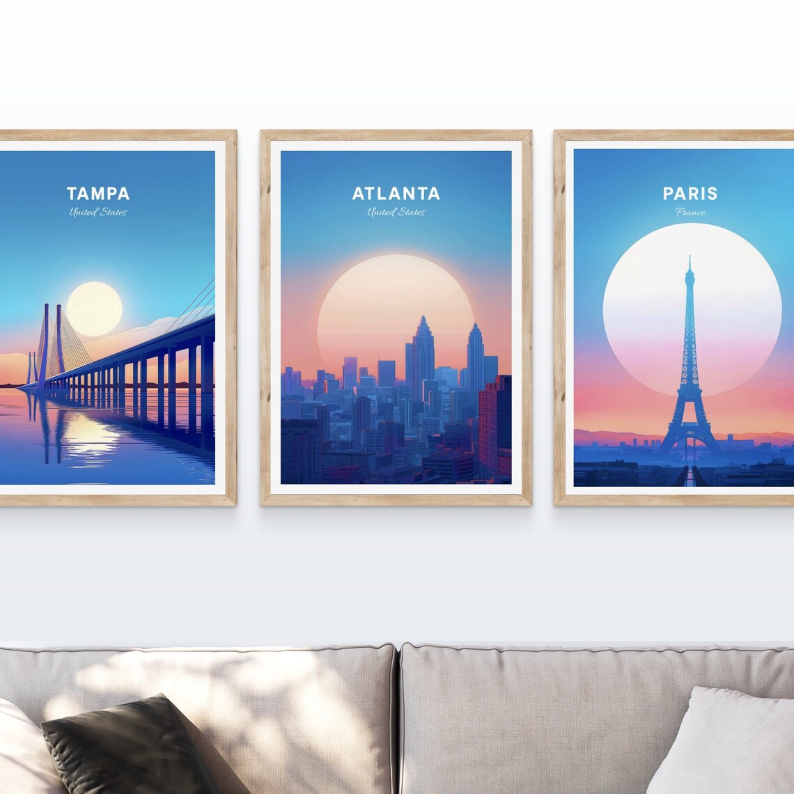 Atlanta Georgia Skyline Dusk Pink Sun Cityscape View Retro Poster - Image 4