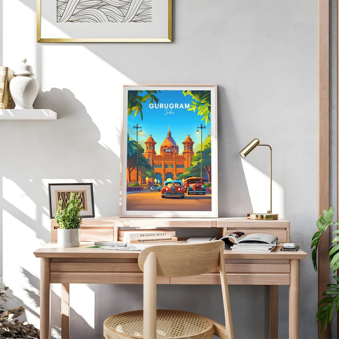 Gurugram India Domed Heritage Building Dusk Cars Travel Poster - Image 4