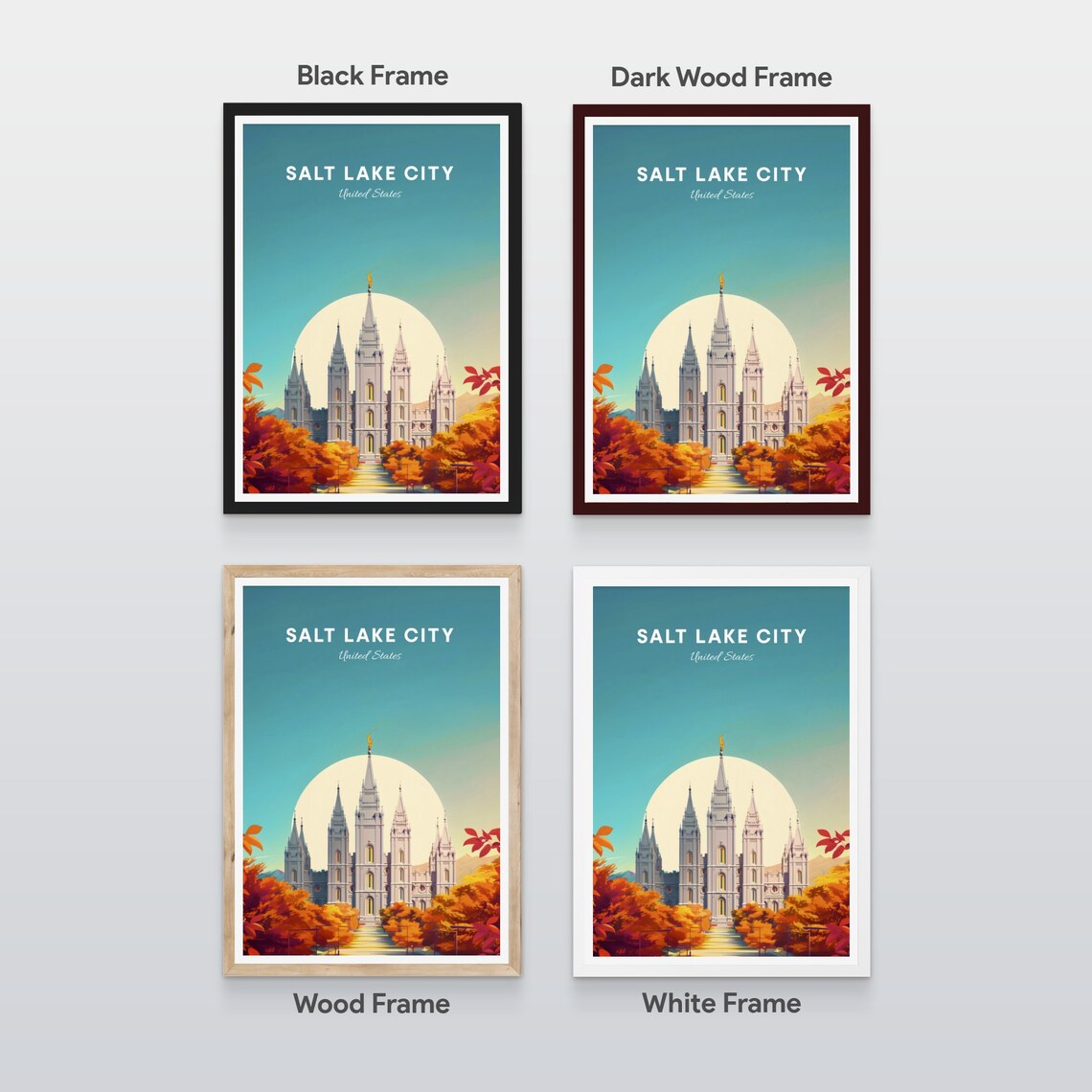 Salt Lake City Temple Autumn Colors Big Sun Travel Art Poster - Image 2