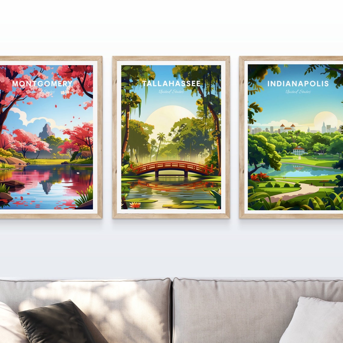 Tallahassee Florida Red Bridge Pond Garden Illustration Poster - Image 3
