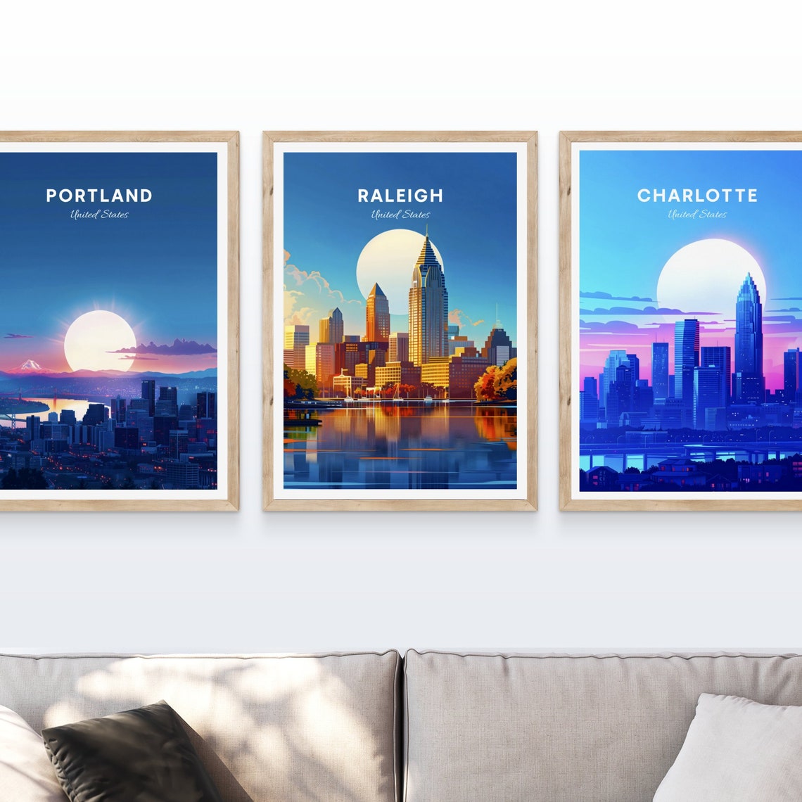 Raleigh North Carolina Skyline Waterfront Giant Sun Glow Poster - Image 4