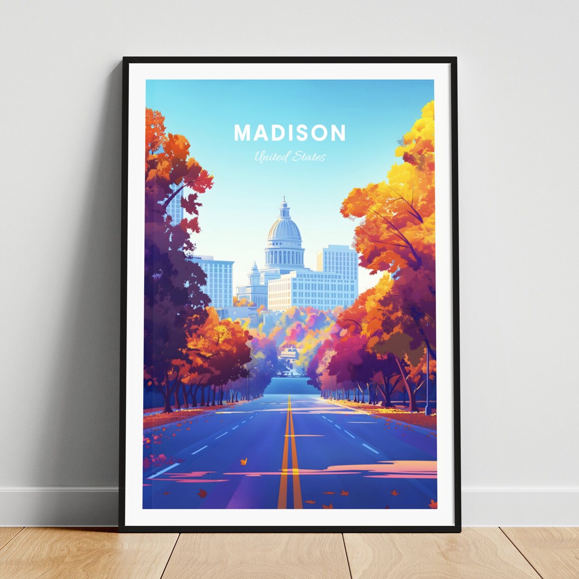 Madison Capitol Avenue Poster: Autumn Tree Tunnel Leading to the Dome