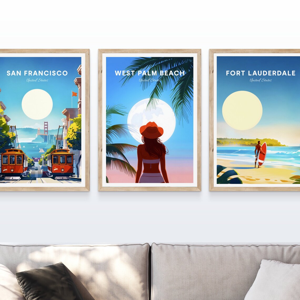 West Palm Beach Florida Woman Red Hat Moonlit Palm Travel Poster - Image 4