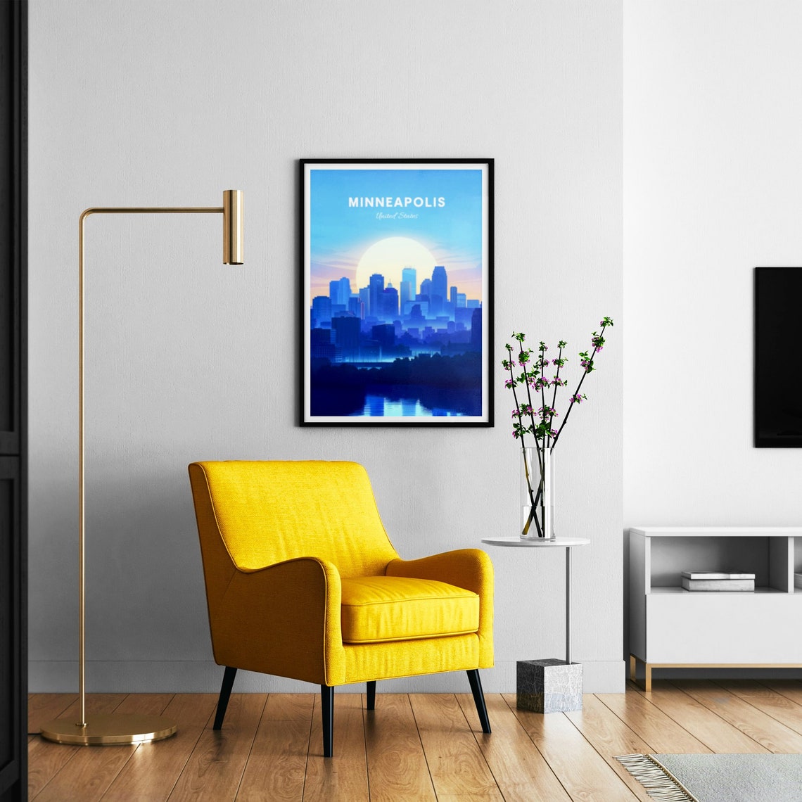 Minneapolis Minnesota Moonrise Skyline Water Reflection Travel Poster - Image 3
