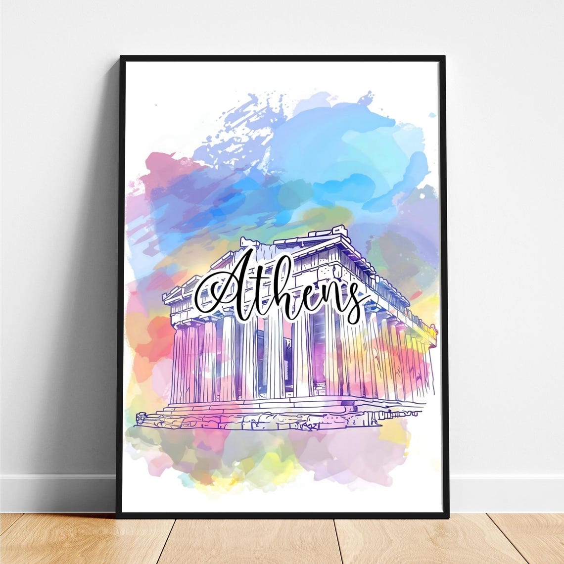 Classical Athens Parthenon Ancient Temple Watercolor Art Poster