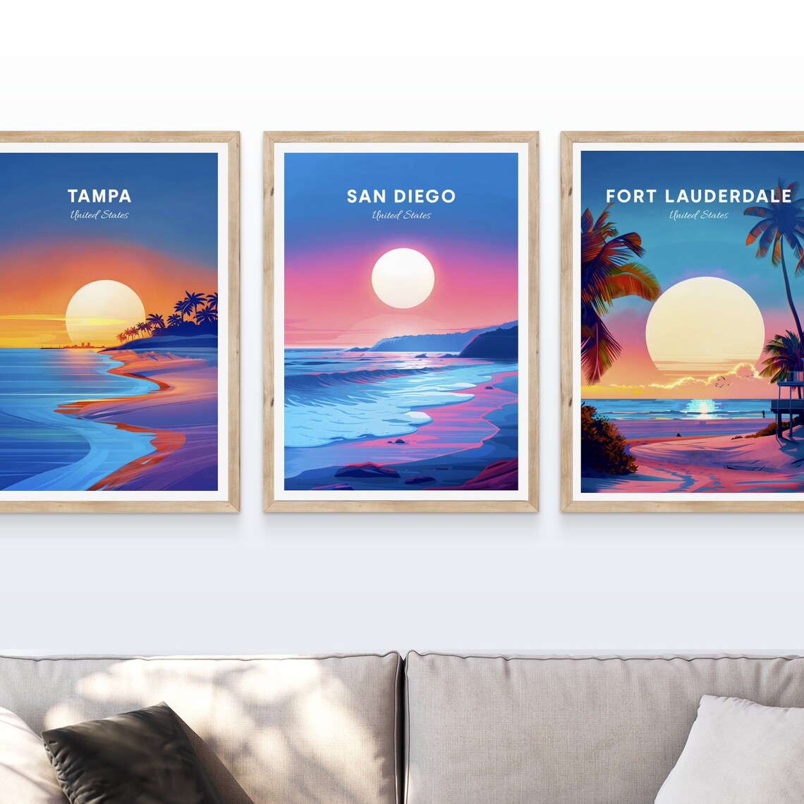 San Diego California Pink Sunset Ocean Waves Beach Travel Poster - Image 4