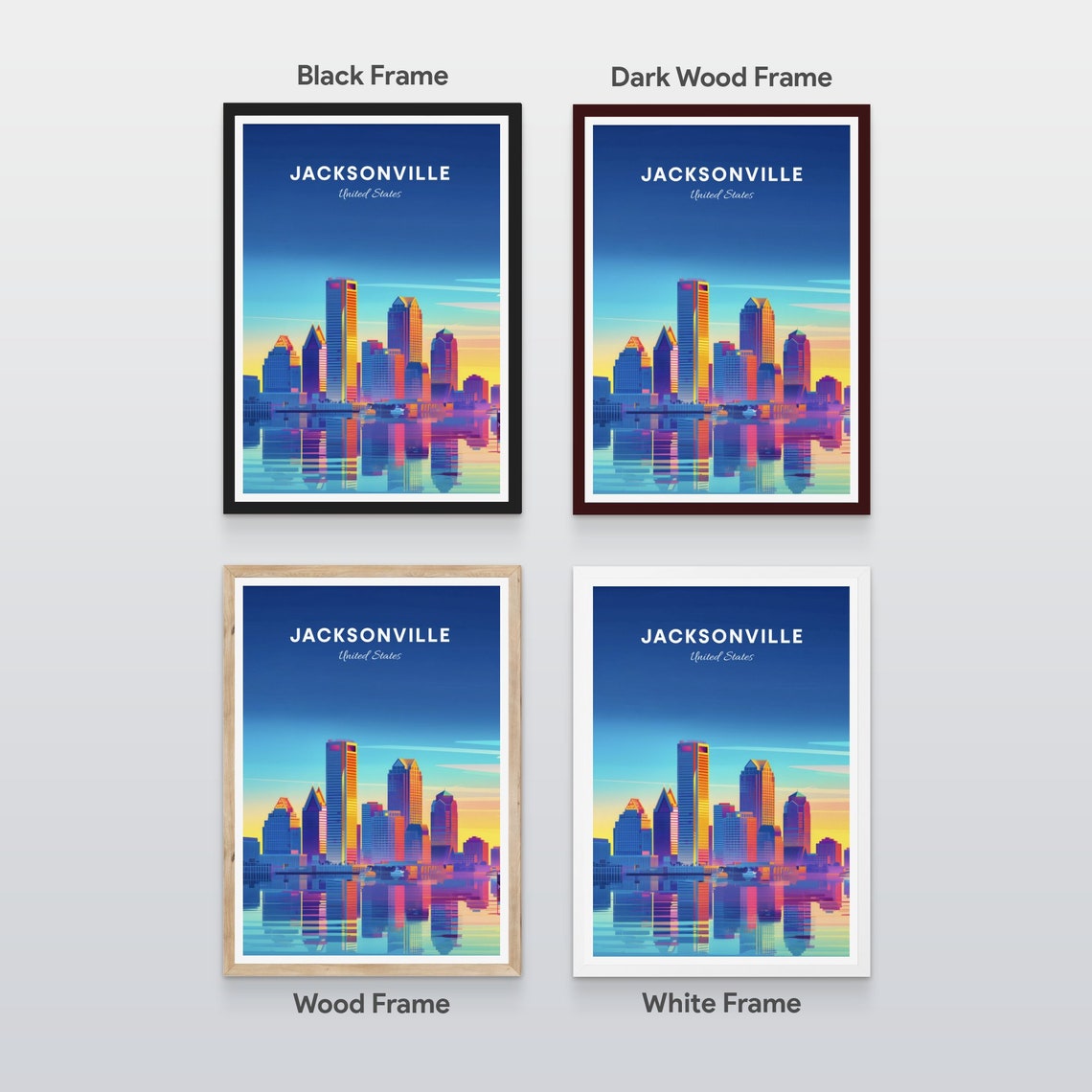 Jacksonville Florida Sunrise Skyline Reflected in River Poster - Image 2