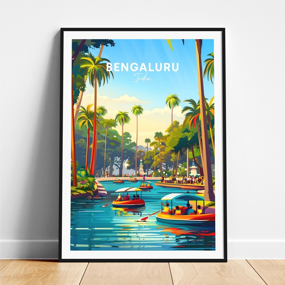 Bengaluru India Lakeside Boating Palm Trees Leisure Travel Poster