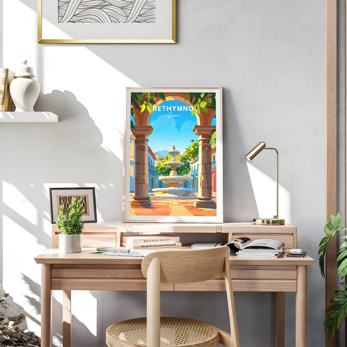 Rethymno Greece Old Town Fountain Arch Vintage Travel Poster - Image 4