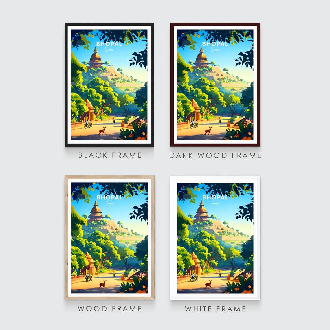 Bhopal Hilltop Temple Forest Road India Vintage Travel Poster - Image 3
