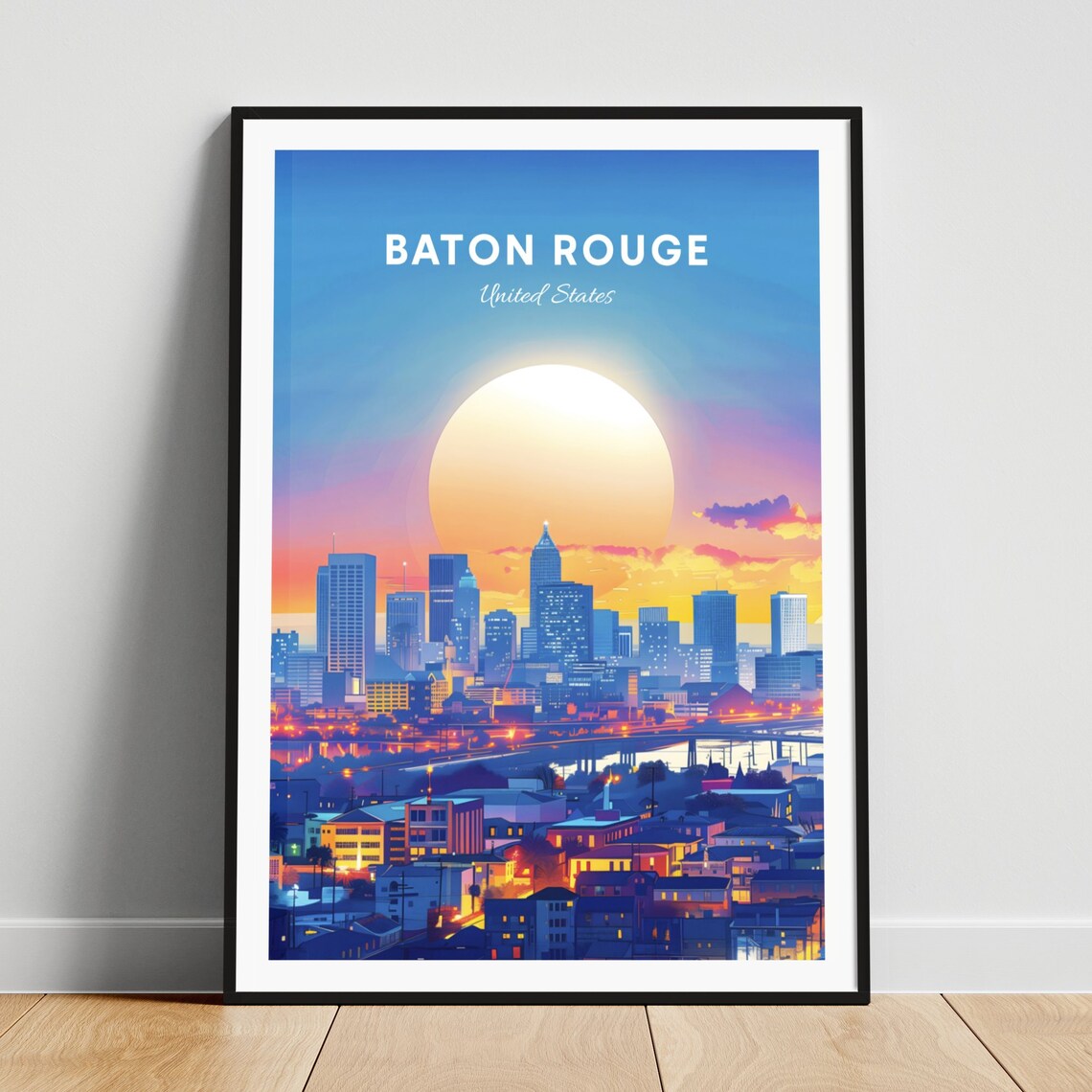 Baton Rouge United States Skyline at Sunset over the River Poster
