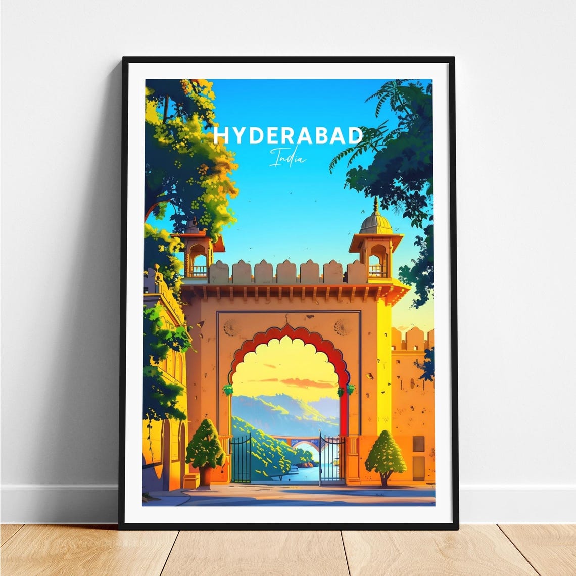 Hyderabad India Pink Sandstone City Gate Arched Entryway Travel Poster