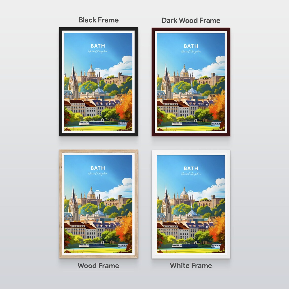 Bath Panoramic Cityscape Abbey Towers Daytime River Travel Poster - Image 3