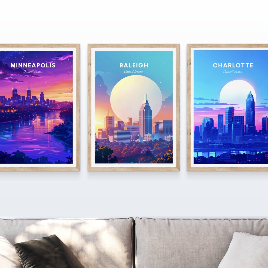 Raleigh North Carolina Skyline Giant Sun Autumn Sunset Poster - Image 4