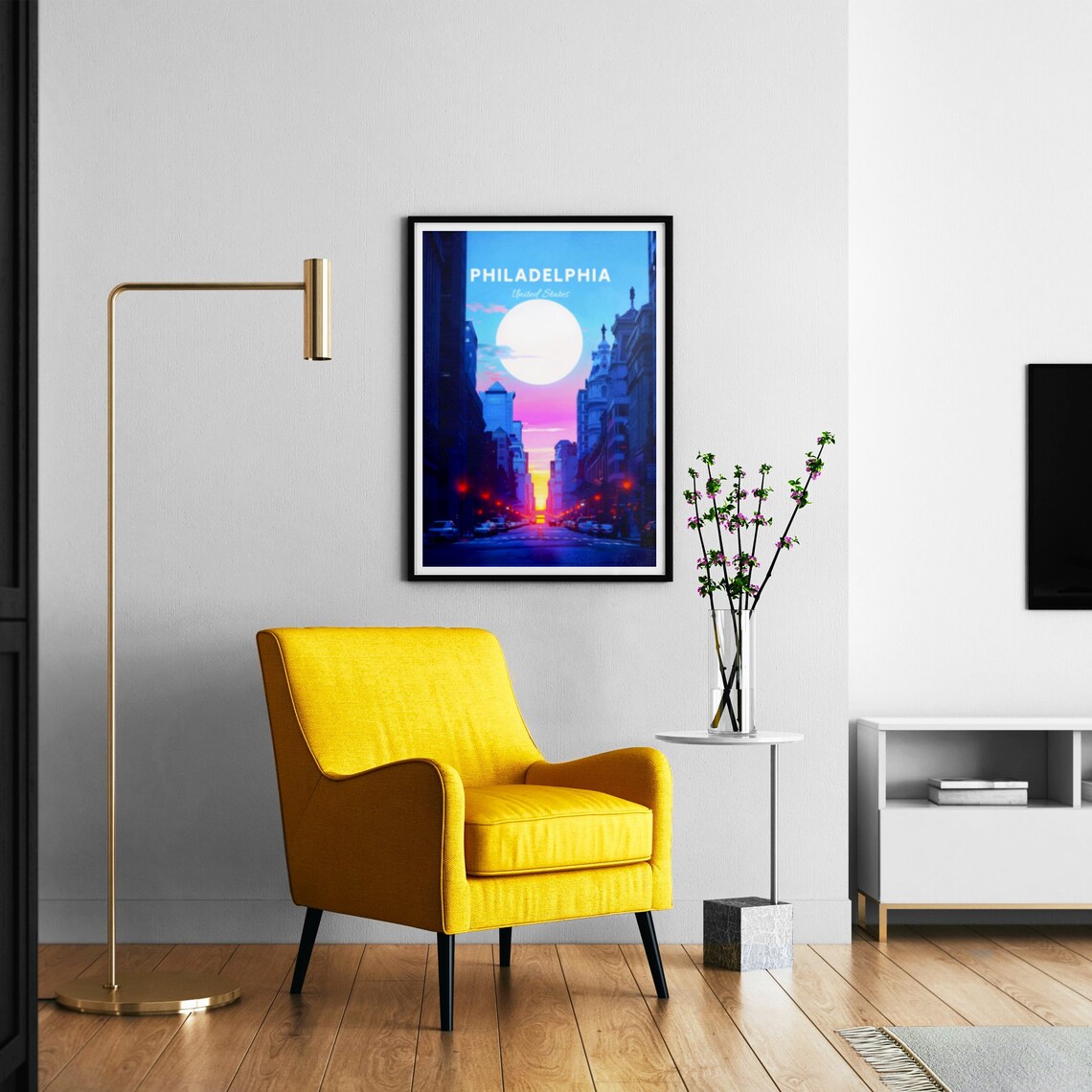 Philadelphia Pennsylvania City Street Twilight Moon Travel Poster - Image 3