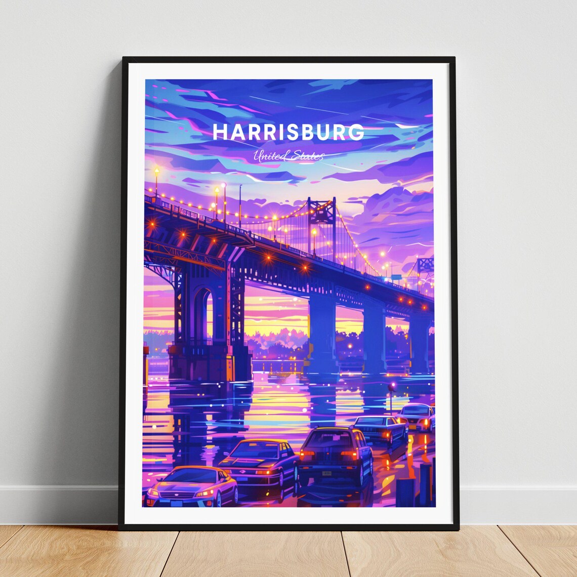 Harrisburg Pennsylvania Suspension Bridge Night Lights Poster