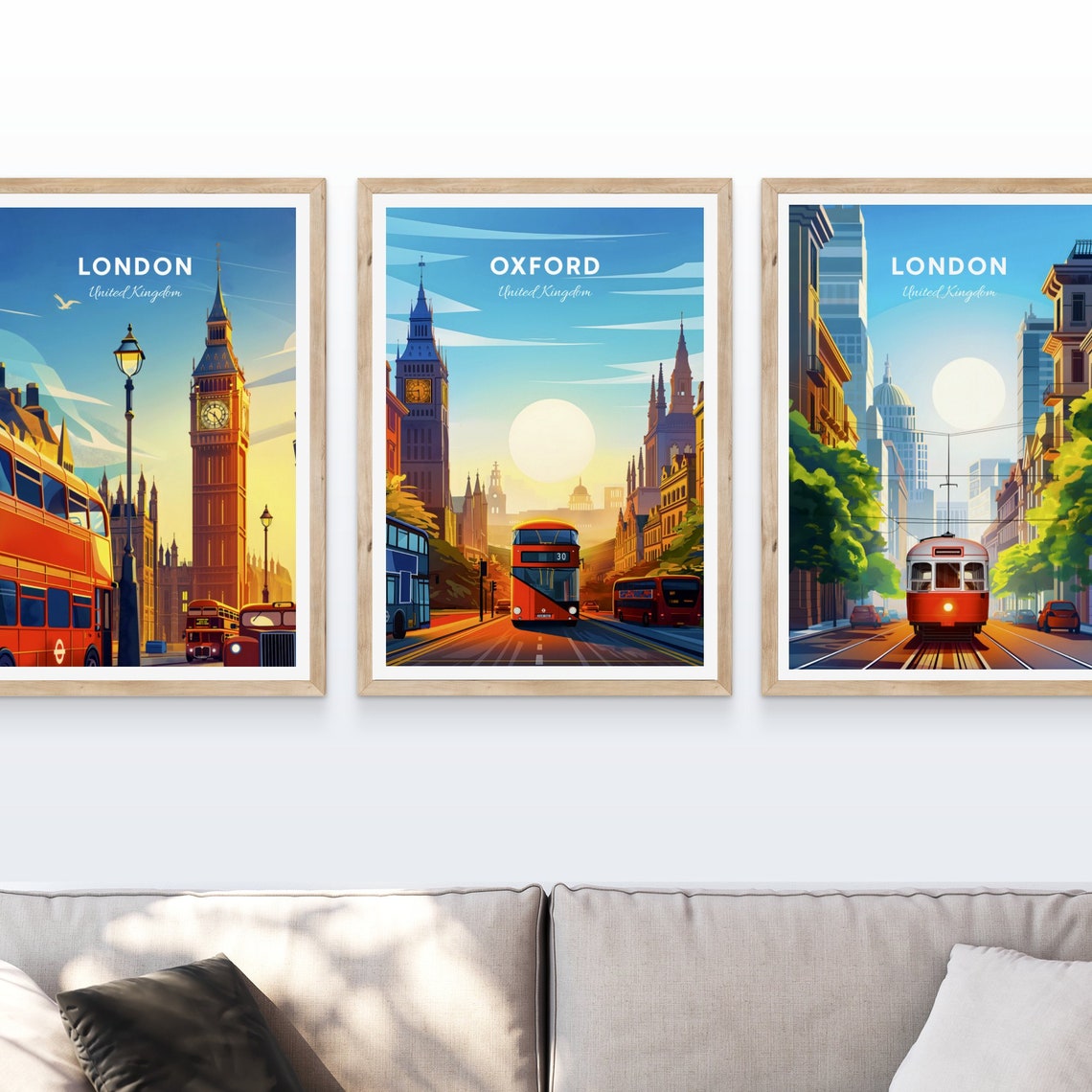 Oxford Clock Tower Red Double Decker Buses Sunset Street Poster - Image 4
