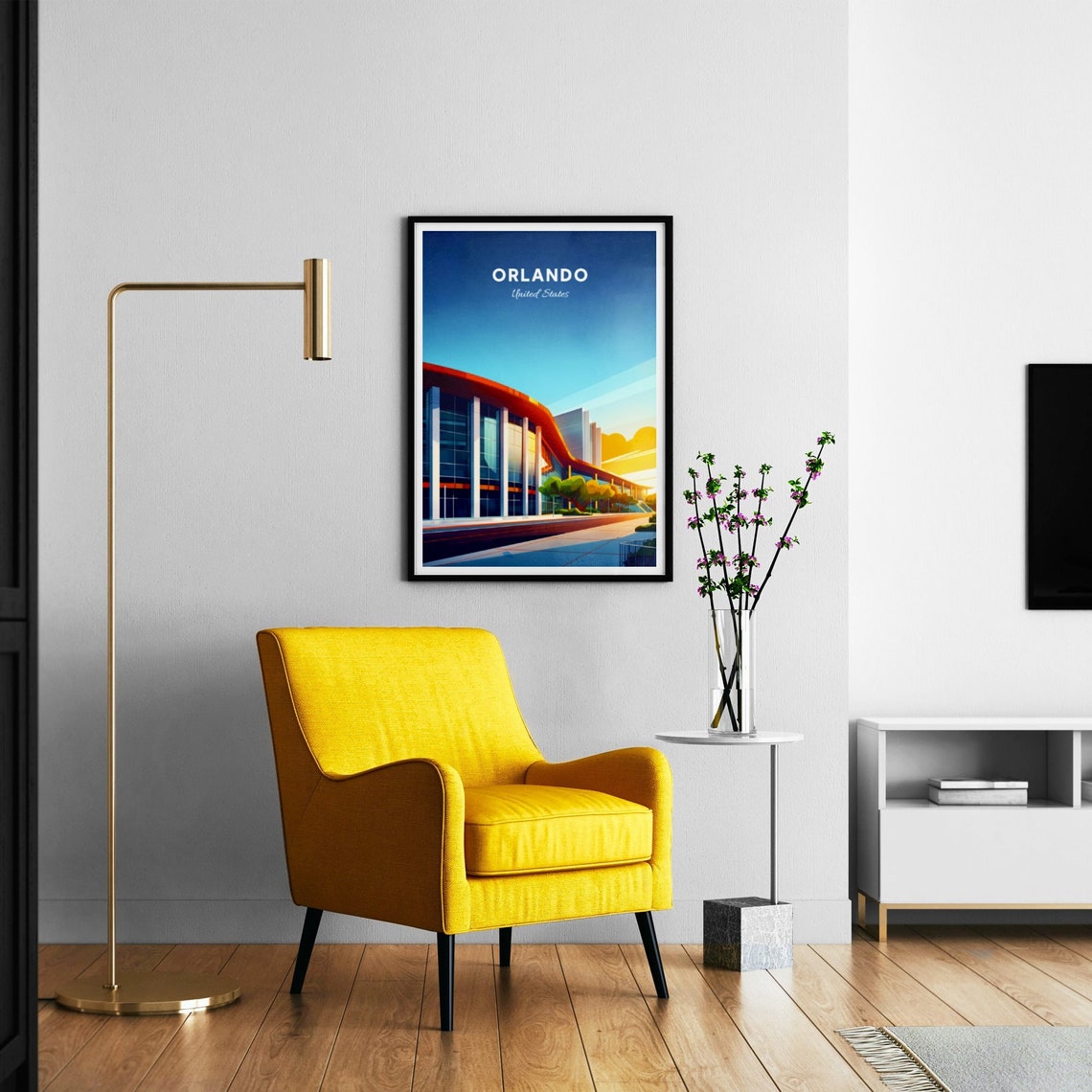 Orlando Modern Arena Curved Roof Sunset Glow Vintage Travel Poster - Image 3