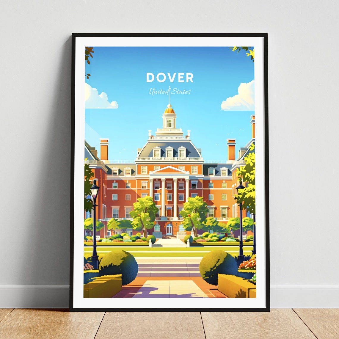 Dover Colonial Brick Capitol Building Cupola Garden Travel Poster