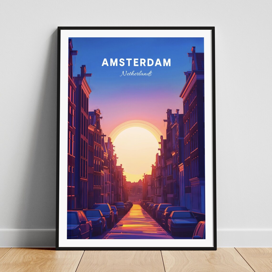Amsterdam Netherlands Sunset Street With Historic Gabled Houses Poster