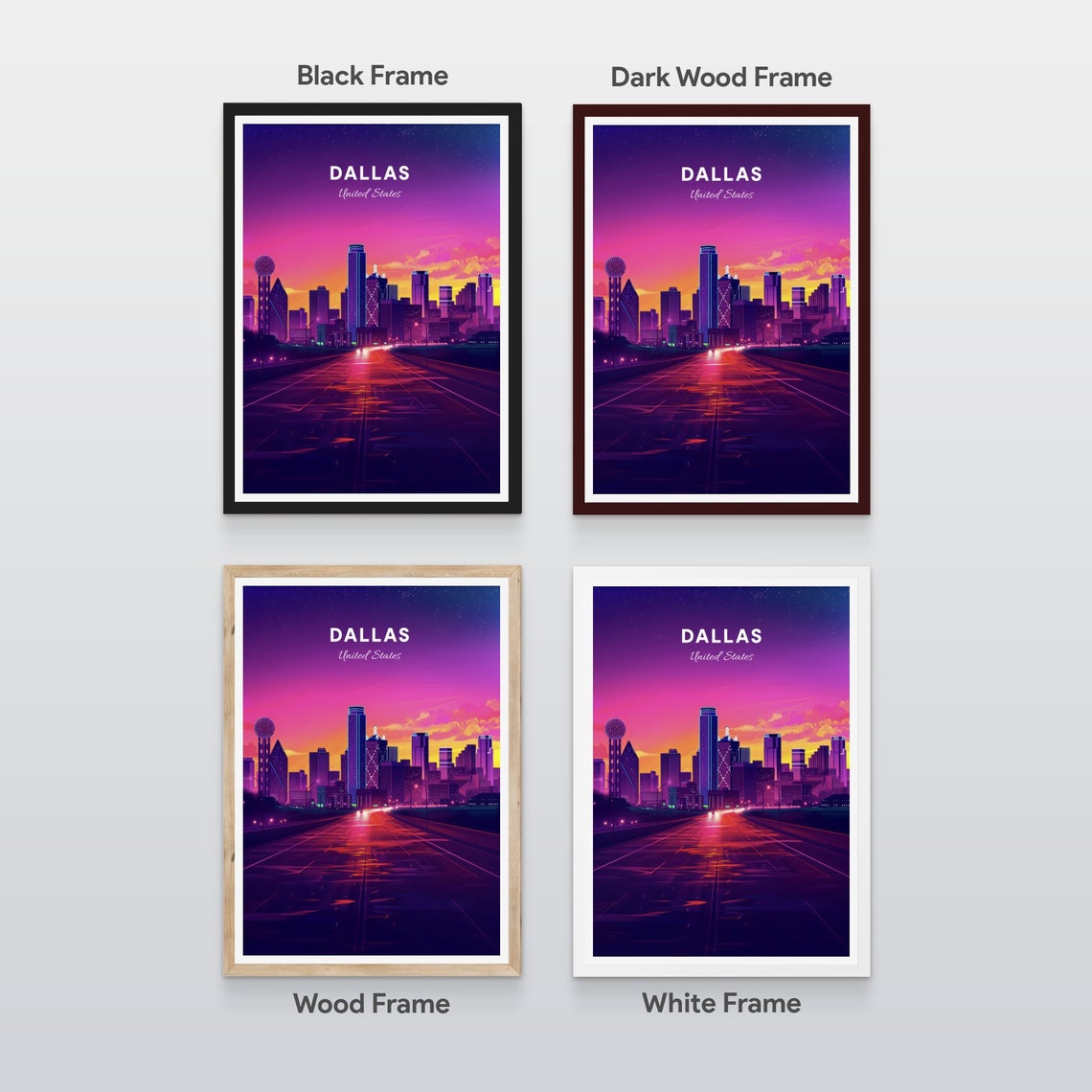 Dallas Sunset Skyline with Reunion Tower Over Freeway Poster - Image 2