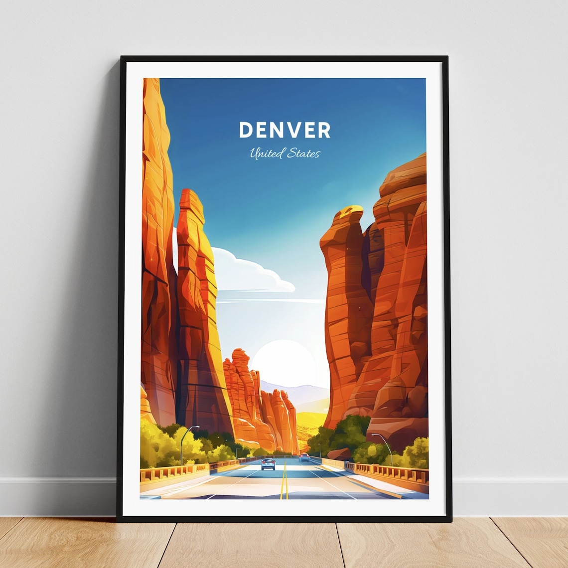 Denver Colorado Red Rock Canyon Desert Road Drive Travel Poster Art