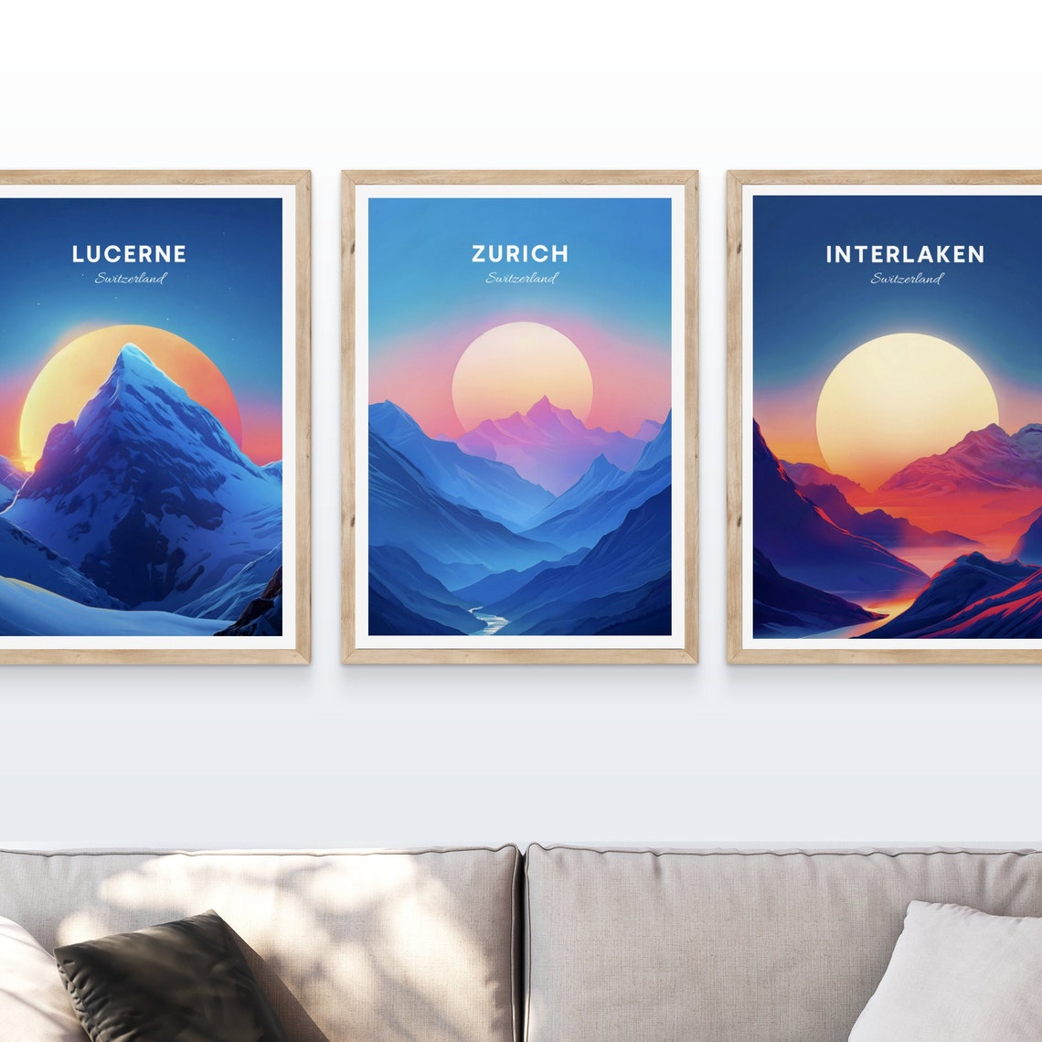 Zurich Switzerland Pastel Sunset Mountain Valley River Poster - Image 4