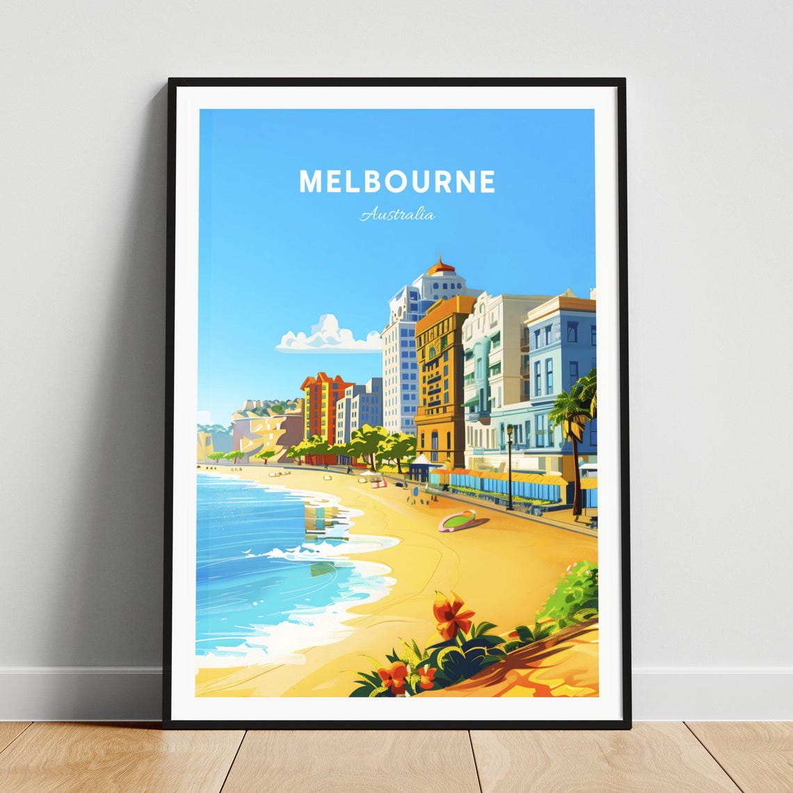 Melbourne Australia Beachfront Buildings Ocean Beach Scene Poster