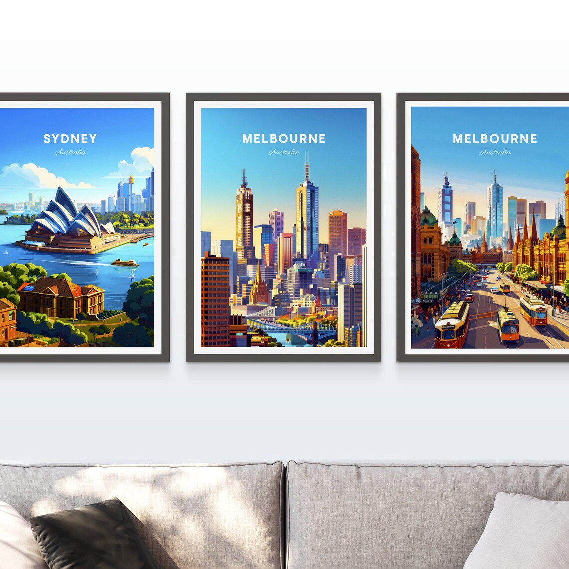 Melbourne Australia Downtown Skyline at Sunset Travel Poster - Image 3